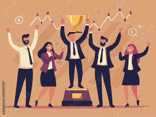  full-shot of a a person celebrating a business milestone holding a trophy or award,1