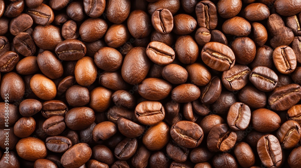 Fototapeta premium An enticing collection of roasted coffee beans filling the image, showcasing their rich hues, textures, and shapes, perfect for coffee aficionados and culinary enthusiasts.