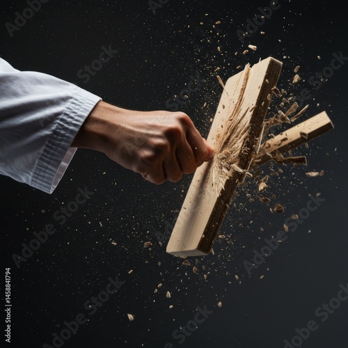 Powerful Hand Breaking Wooden Board in Martial Arts