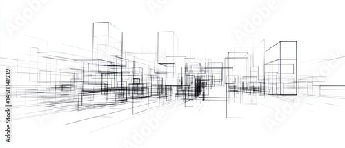 Abstract wireframe architecture on white background