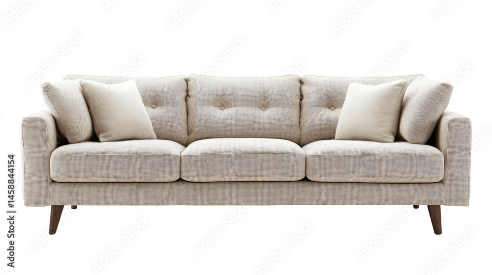 Elegant Front View Light Beige Fabric Sofa 3 Seats White Elegant Front View Light Beige Fabric Sofa 3 Seats White