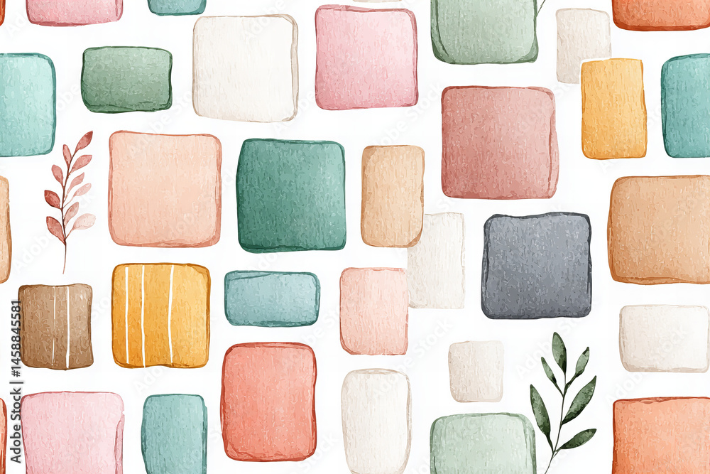 Fototapeta premium Soft Peach Square Pattern Pastel Hues With Warm Creamy And Earthy Tones Repeating Tile Design