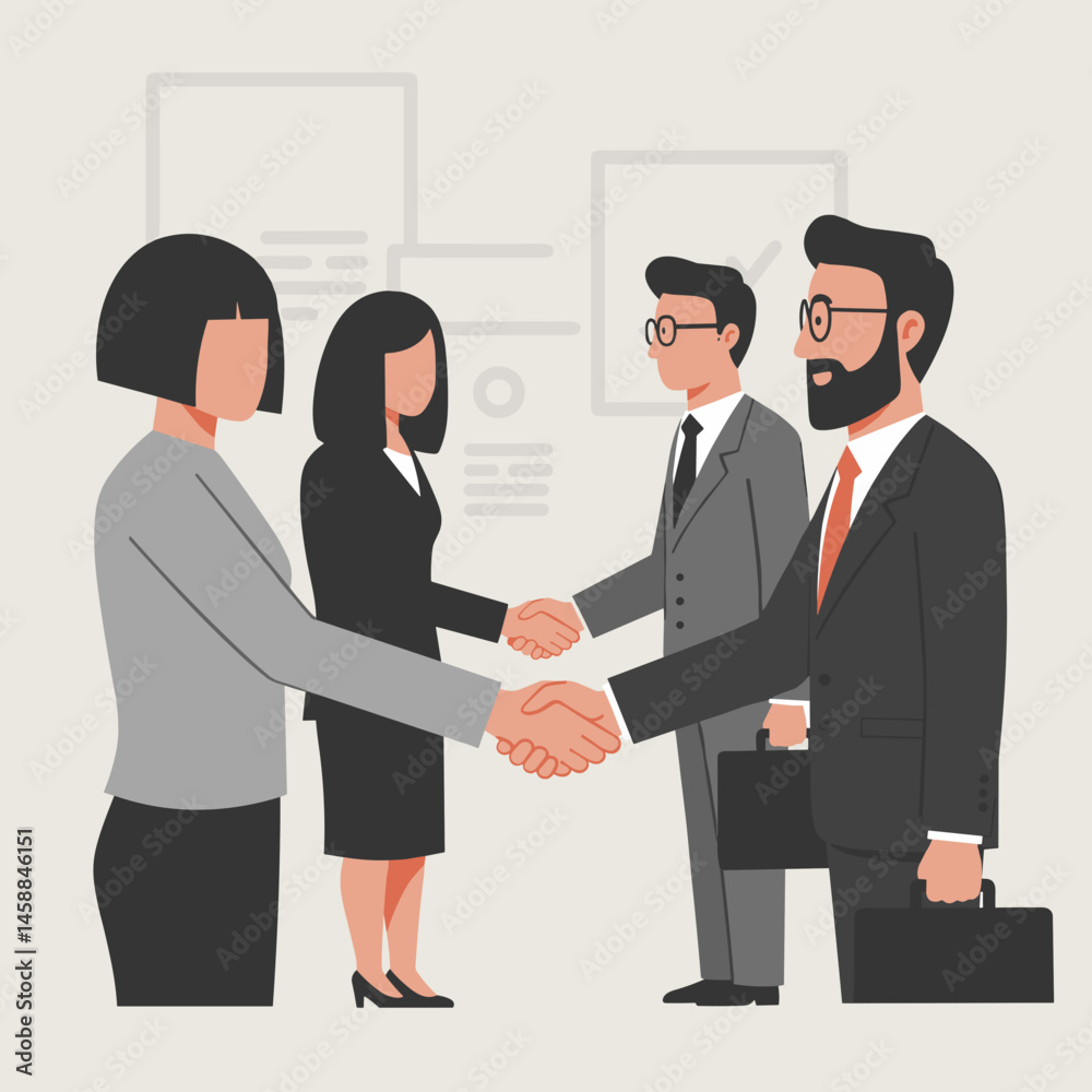 Fototapeta premium Group of Diverse Colleagues Shaking Hands in Corporate Setting 