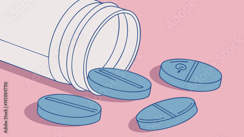 Vector blue pills scattered on pink background, creating vibrant and eye catching scene