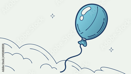 Vector shiny metallic blue balloon floats gracefully against soft background, evoking sense of joy and wonder