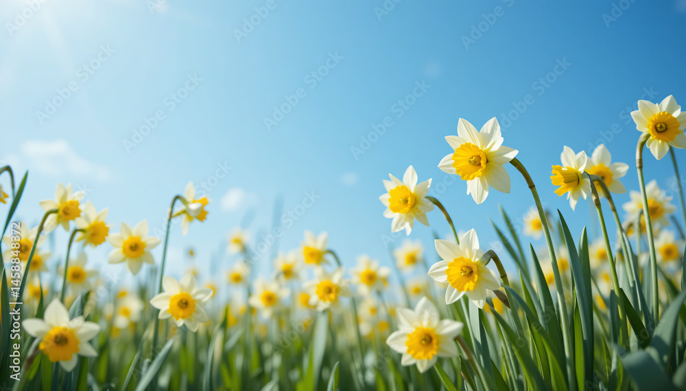 Fototapeta premium Yellow daffodils in sunny field