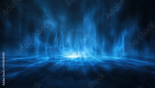Abstract Blue Energy Field with Water Like Motion and Dark Background Creating a Futuristic and Dynamic Design with Light and Shiny Sparkle Effects