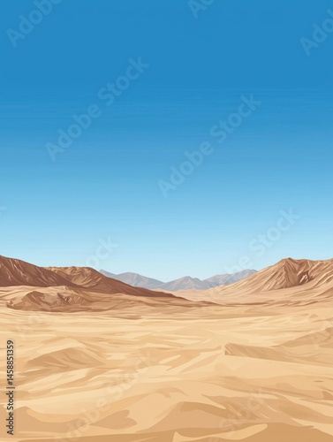 Landscape photograph of a desert-like area with a clear blue sky in the background. the sky is a bright, clear blue with no clouds.