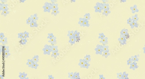 Light yellow background with delicate forget-me-not flower pattern.
