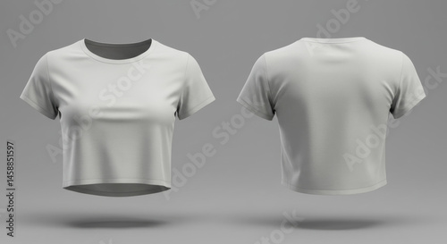 Plain light gray cropped t-shirt for women displayed in front and back views. Blank garment against a neutral background for printing or design mock-up.