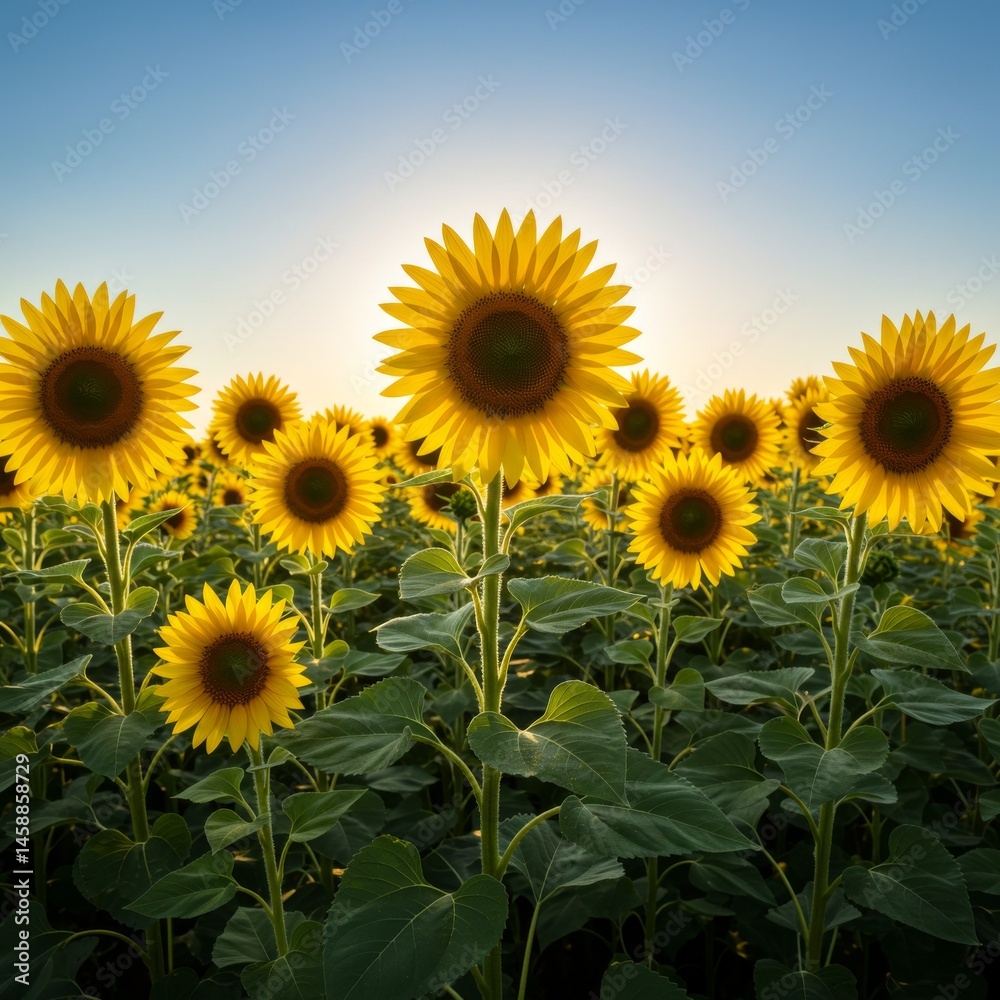 Fototapeta premium Vibrant Yellow Sunflowers in a Summer Field