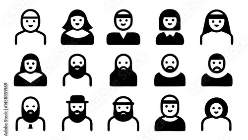 Modern set of editable icons depicting arabic man and woman ideal for cultural education inclusive graphic designs and international character representation