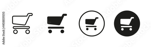 Shopping cart icon. Minimalist trolley vector illustration. Symbol of retail and online purchases for ecommerce platforms. Useful in websites, apps and digital storefronts.