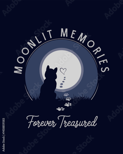 Silhouette of a cat under the moon T shirt Design