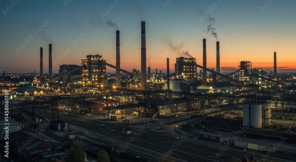 Fototapeta premium Industrial Plant at Sunset Aerial View