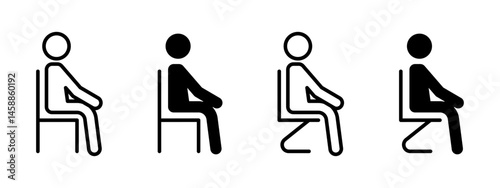 Sitting person icon. Human figure seated on a chair in side view. Vector illustration of waiting, office seating, rest or comfort posture. Suitable for signage and user interface design.