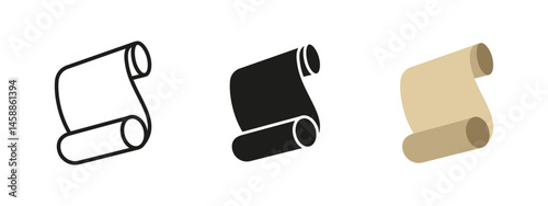 Scroll icon. Curled parchment paper vector illustration. Symbol of ancient documents, historical records or vintage writing for storytelling, archives or messages.