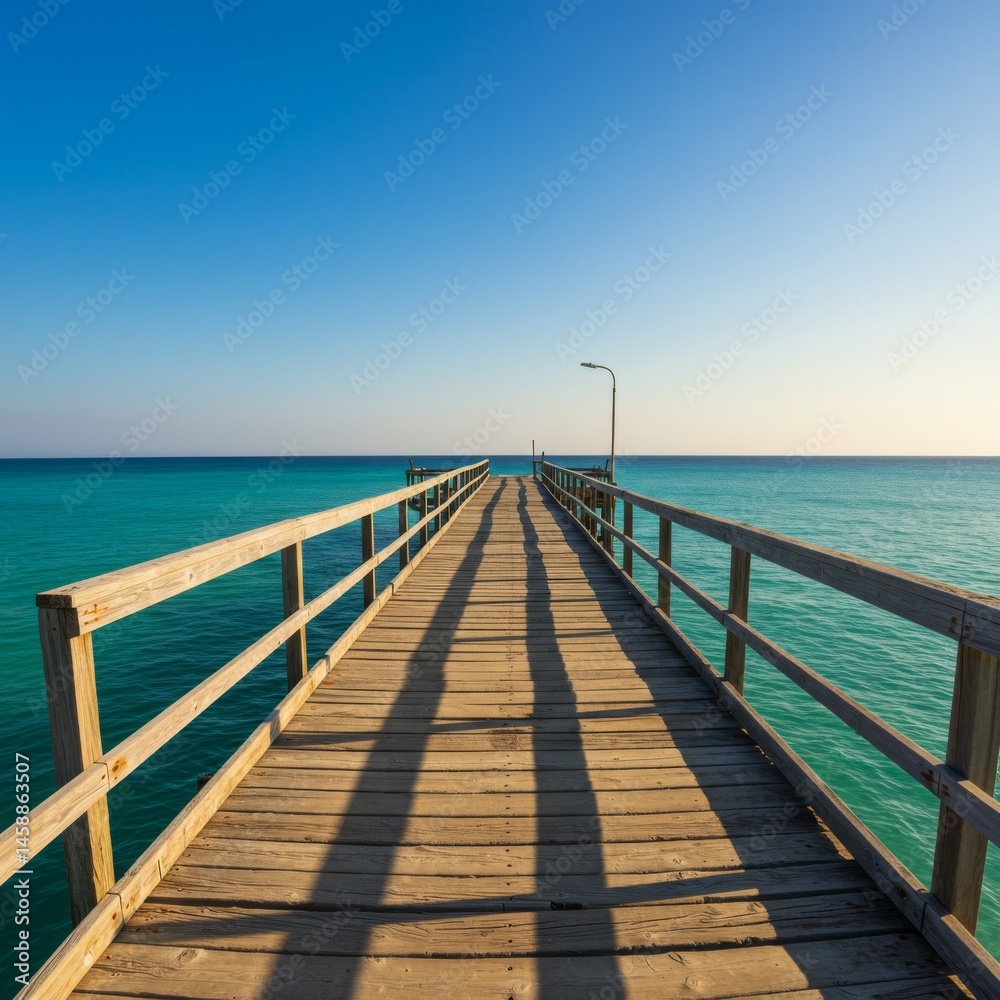 Wooden Pier Extending into a Turquoise Ocean Wooden Pier Extending into a Turquoise Ocean
