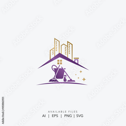 Professional Cleaning Service Logo with House Roof, Residential and Commercial Cleaning Service