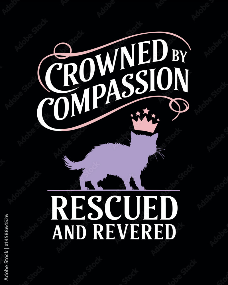 Obraz premium A graphic design featuring a light purple cat silhouette wearing a crown. T shirt Design