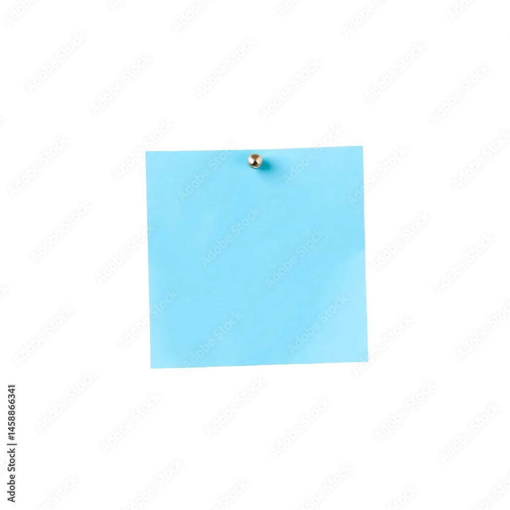 Blue paper note with push pin isolated on transparent or white background Blue paper note with push pin isolated on transparent or white background