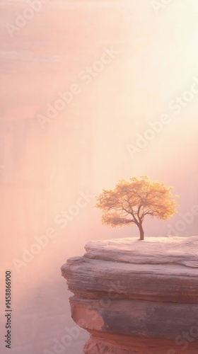 Solitary Tree on a Cliff at Sunrise