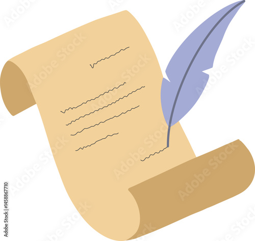 old paper letter with feather pen and ink vector illustration