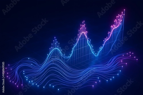 Abstract glowing line chart visualization of data representing business trading analytics and financial algorithms