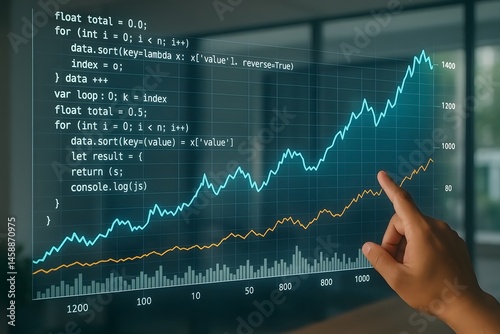 Analyzing business data with trading algorithms visualized in a digital chart illustrating growth and analytics on screen