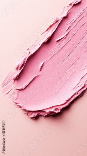 Smooth pink cosmetic cream or makeup foundation smeared on a soft beige background. Generative AI