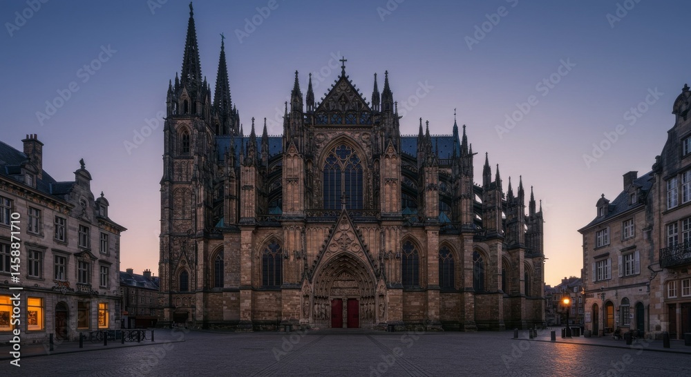 Fototapeta premium Gothic Cathedral at Twilight in European City Square
