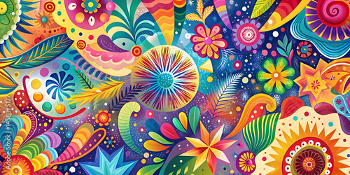 Vibrant Floral Pattern. Abstract Flower Illustration with Psychedelic Colors