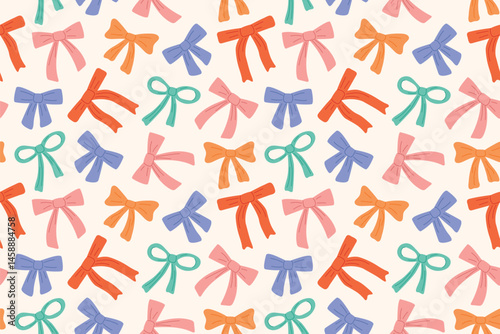 ribbon bow seamless pattern, girly, party background; is perfect for wrapping paper, textiles, stationery and festive decorations- vector illustration