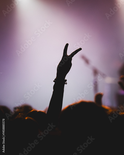 Silhouette of a Hand Showing Peace Sign at a Concert