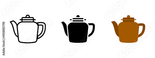 Teapot icon. Classic kettle with handle, spout and lid vector illustration. Traditional kitchen utensil and hot drink container symbol. Ceramic cookware and vintage decor sign. Appliance pictogram.