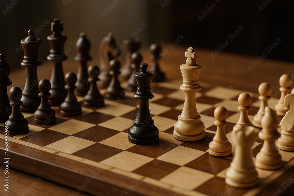 Strategic chessboard pieces arrangement Strategic chessboard pieces arrangement