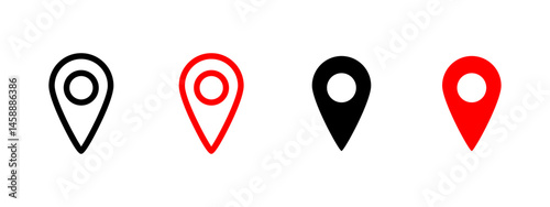 Location pin icon. Map marker with circular center vector illustration. GPS navigation and geolocation symbol. Travel destination and direction sign. Route and place indicator pictogram.