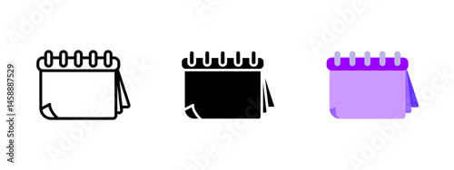 Calendar icon. Desk planner with spiral binding and blank pages vector illustration. Schedule or event reminder symbol. Office stationery and planning tool sign. Time management pictogram.