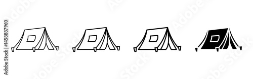Tent icon. Classic camping tent with pitched roof and support ropes vector illustration. Outdoor shelter for hiking, travel and nature adventures symbol. Tourism sign. Wilderness pictogram.