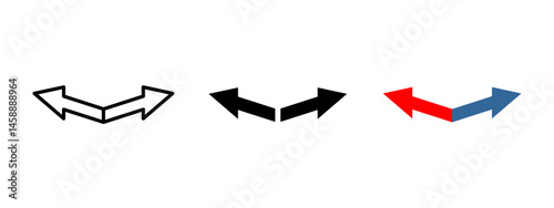 Double arrow icon. Two arrows branching left and right from a central point vector illustration. Symbol of choice and divergence in routes sign. Directional guide for navigation pictogram.