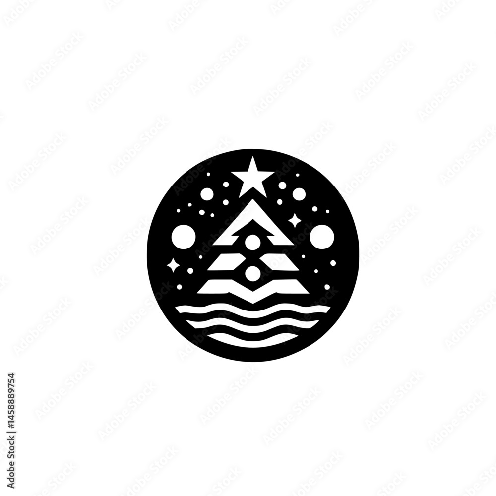 Fototapeta premium Minimalist Winter Scene: Christmas Tree & Starry Night Graphic