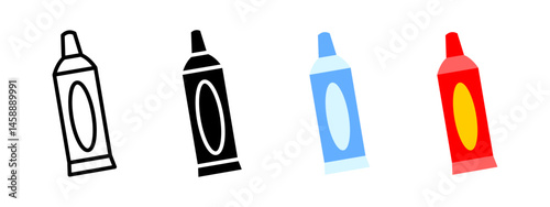 Toothpaste icon. Squeezable tube with label for dental paste vector illustration. Oral hygiene and daily brushing symbol. Fresh breath and tooth care product sign. Dental health pictogram.