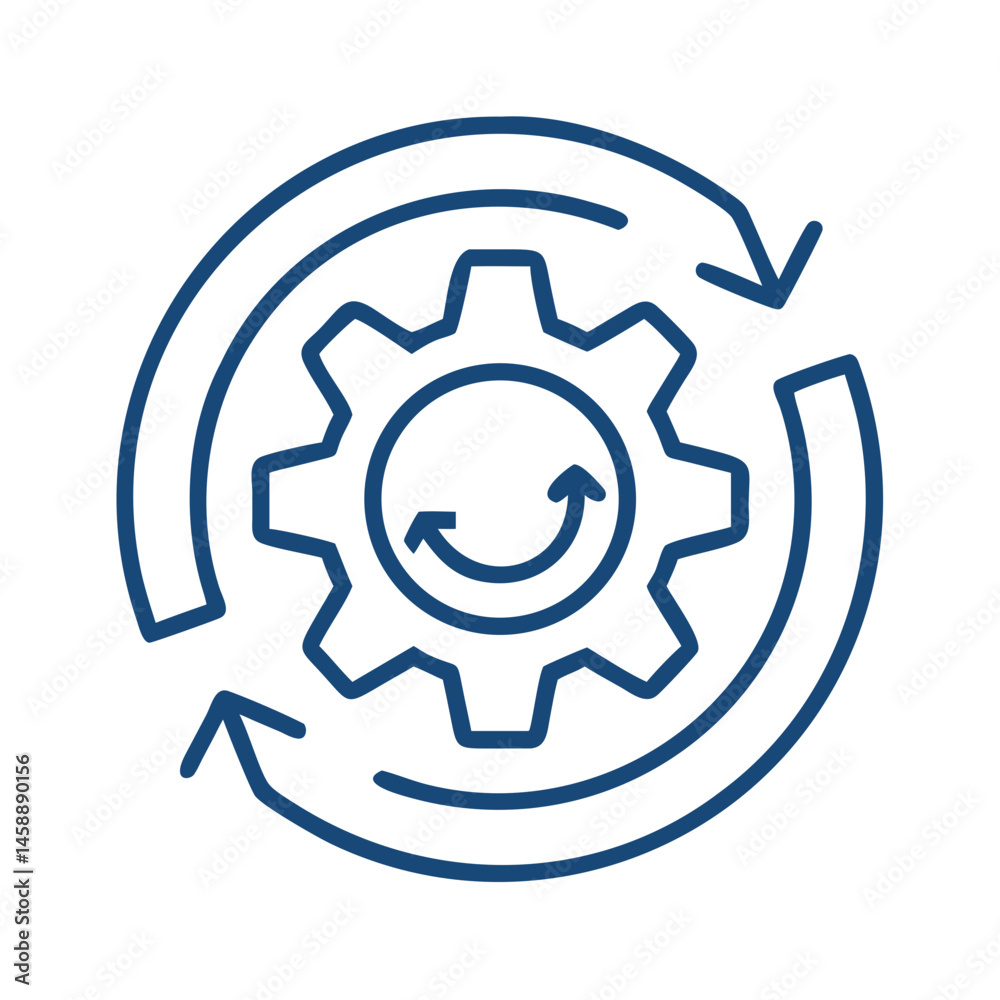 Gear with Circular Progress Arrows Icon Representing Workflow and Process Management Gear with Circular Progress Arrows Icon Representing Workflow and Process Management