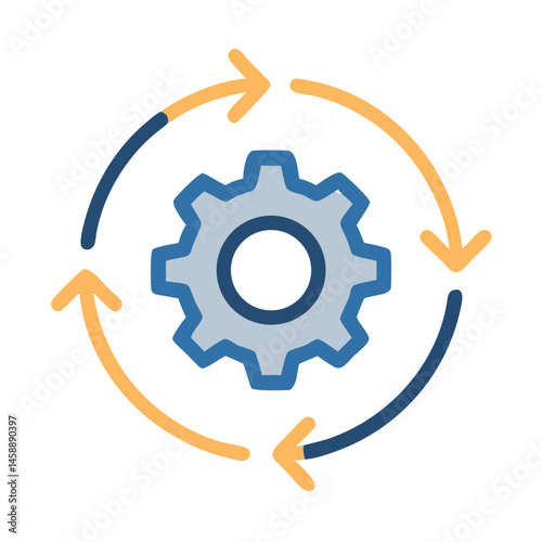 Gear with Circular Progress Arrows Icon Representing Workflow and Process Management