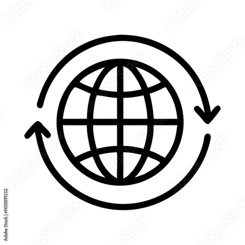 Globe with Rotation Icon Representing Global Connectivity and Worldwide Network