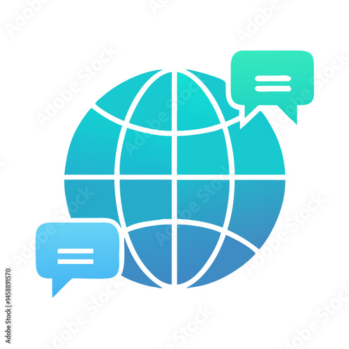Globe with Speech Bubbles Icon Representing Global Communication and Multilingual Interaction