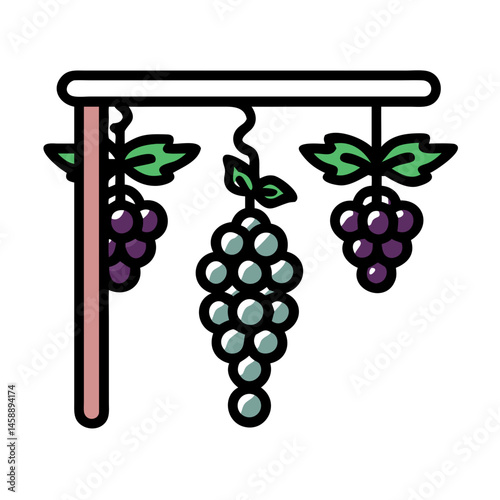 Grapes Hanging from Trellis Icon Representing Vineyard Cultivation and Grape Farming