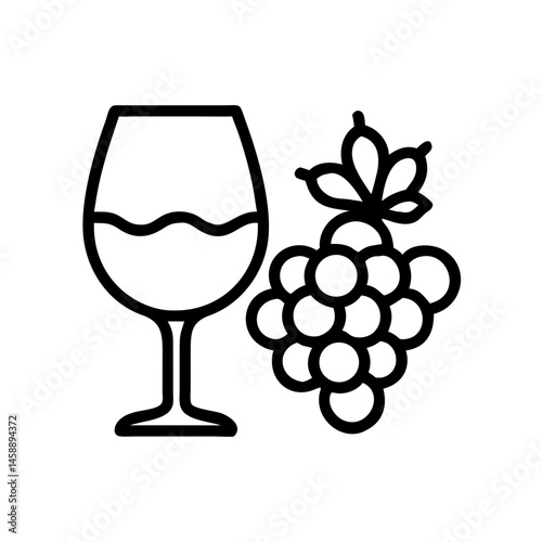 Grapes with Wine Glass Icon Representing Wine Production and Vineyard Harvest