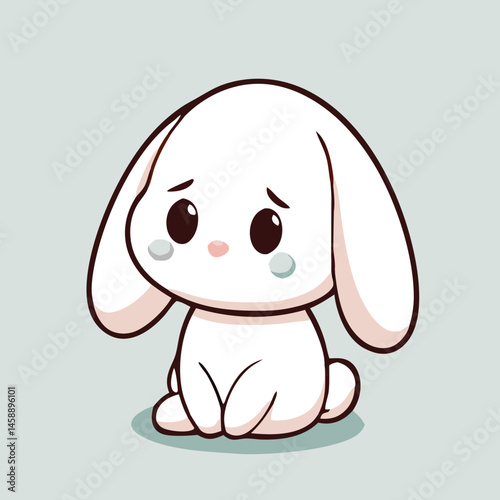 The sad bunny with big eyes sits quietly, conveying gentle emotion through its cute demeanor