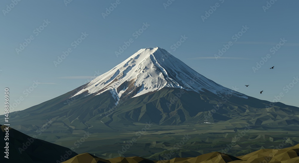 Fototapeta premium Majestic Mount Fuji: A Low-Poly Digital Masterpiece